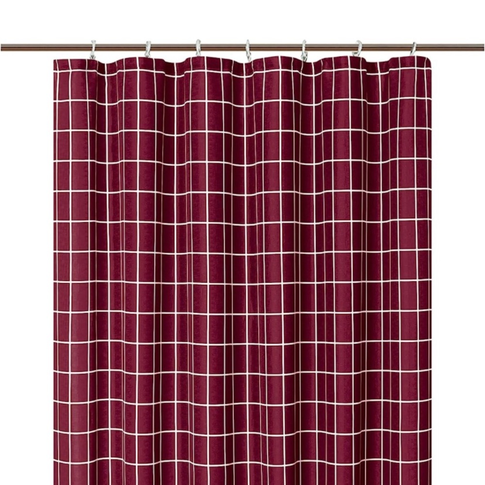 NWT BiscayneBay Printed Fabric Shower Curtain 72x72 Plaid Burgundy/White